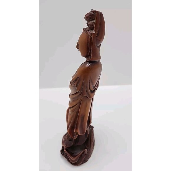 Vintage Hand Carved Wood Chinese Lady Figure Statue 8" Tall - Picture 3 of 8